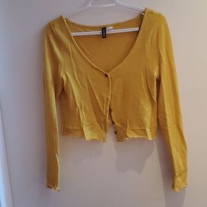 NWOT Cropped Mustard Yellow Cardigan